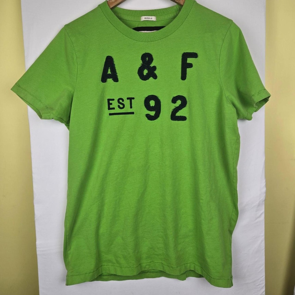 Abercrombie & Fitch Y2K green muscle tee mens Sz XL big logo initials. flaw